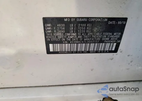 2020 Subaru Legacy Premium z USA, uszkodzony, nr VIN 4S3BWAC67L3003137